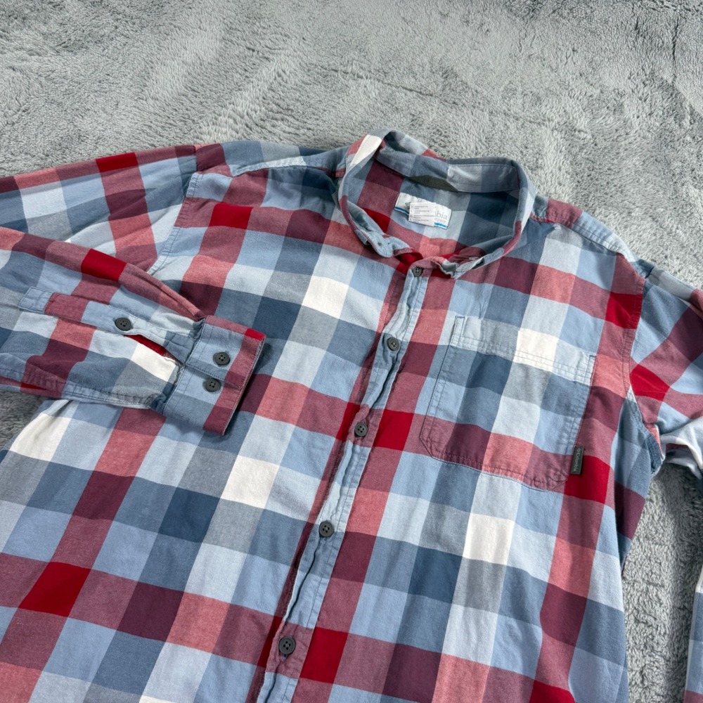 Columbia Mens Plaid Button Down Shirt Red Blue White Flannel Cotton AM8022 Large